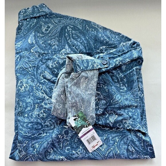 Cubavera Men Roll-up Paisley Print Button up Shirt Short-Sleeve Dark Blue Sz 2XL - Picture 4 of 6